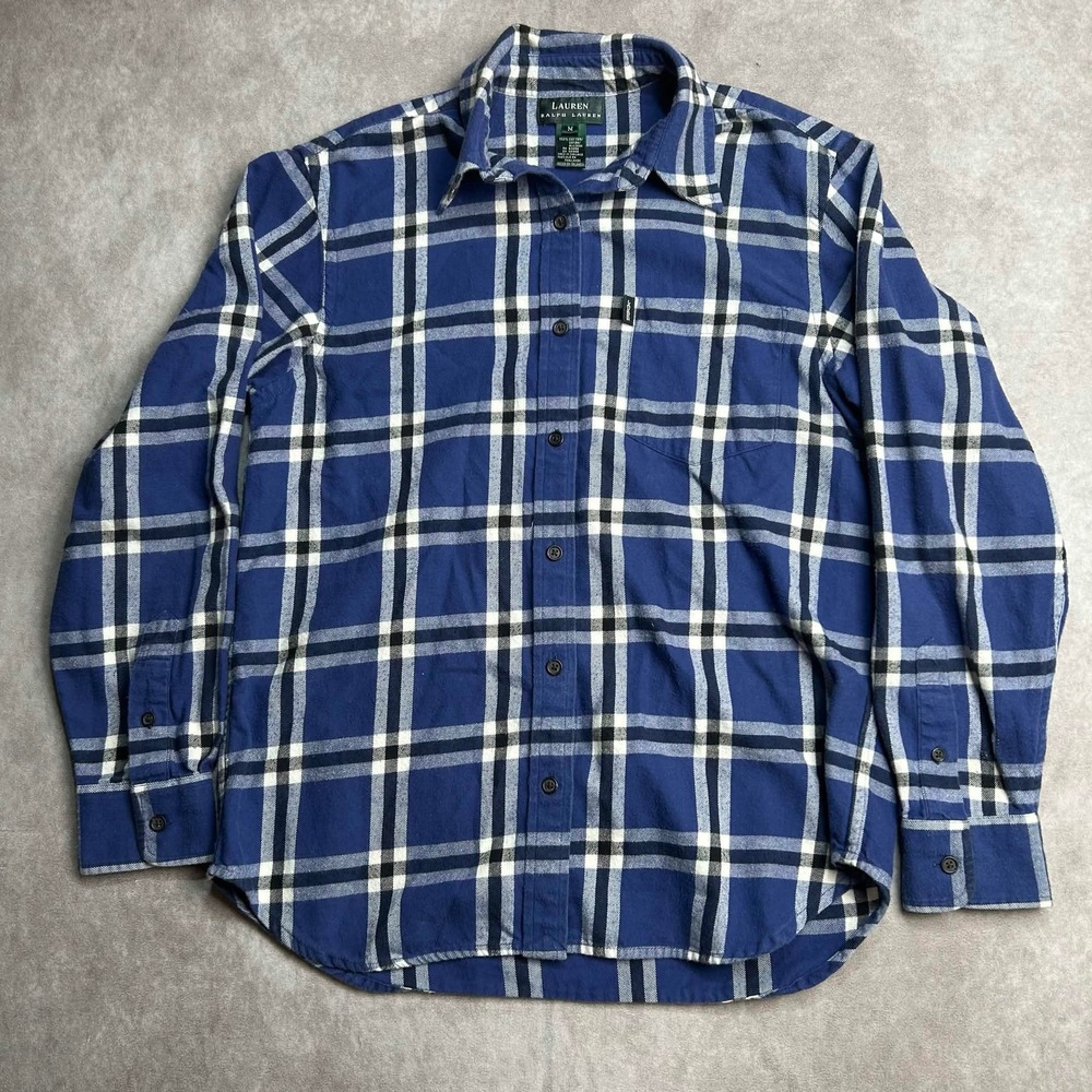 Lauren Ralph Lauren Mens Blue Plaid Cotton Button Down Shirt Medium